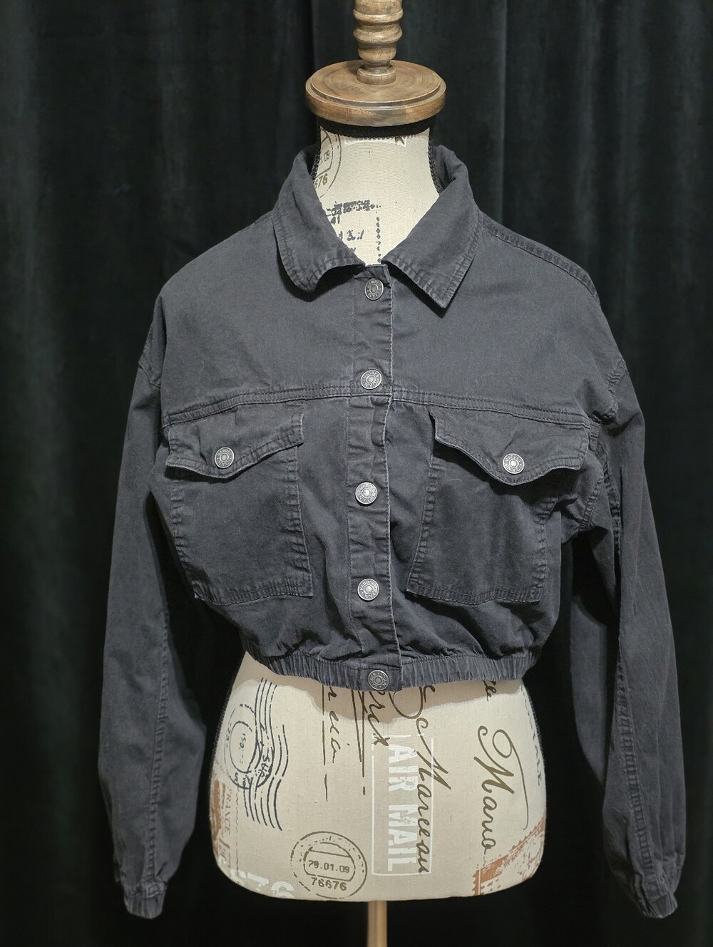 Madden NYC Washed Black Cropped Utility Jacket L
